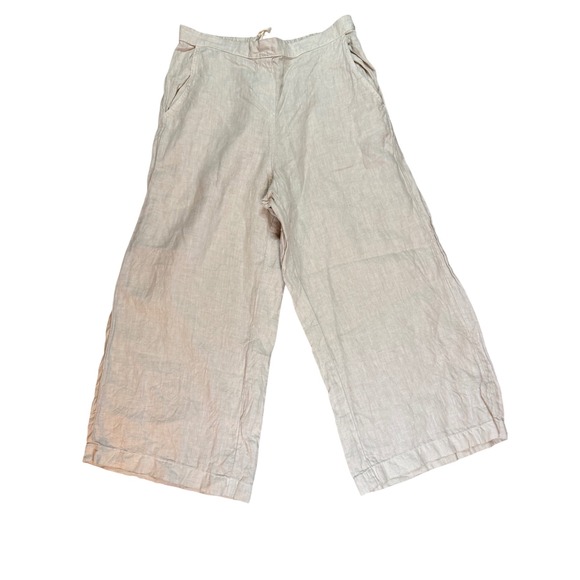 Fresh Laundry Pants - Fresh Laundry Women's Beige Linen Blend Wide Leg Cropped Pants Size Medium